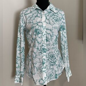 Talbots Green Floral Wrinkle Resistant Button-Down Shirt